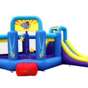 Bounceland Pop Star Inflatable Bounce House Bouncer, Large Bouncing Area with Long Slide, Climbing Wall, Basketball Hoop, UL 1HP Blower Included, 15 ft x 13 ft x 8.3 ft H, Pop Star Kids Party Theme