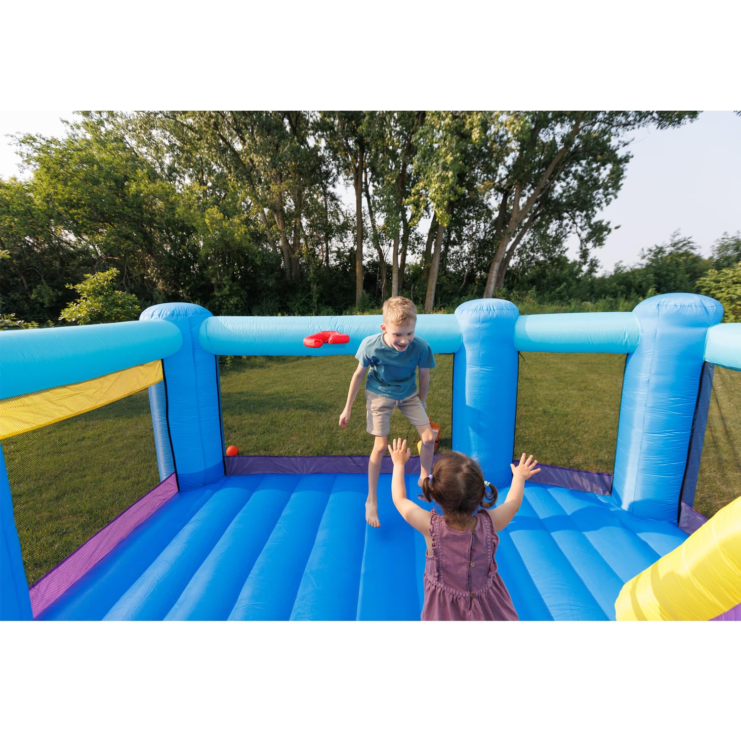 Bounceland Pop Star Inflatable Bounce House Bouncer, Large Bouncing Area with Long Slide, Climbing Wall, Basketball Hoop, UL 1HP Blower Included, 15 ft x 13 ft x 8.3 ft H, Pop Star Kids Party Theme