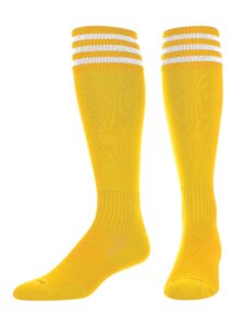 tck elite finale 3 stripe soccer socks (gold/white, medium)