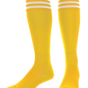 TCK Elite Finale 3 Stripe Soccer Socks (Gold/White, Medium)