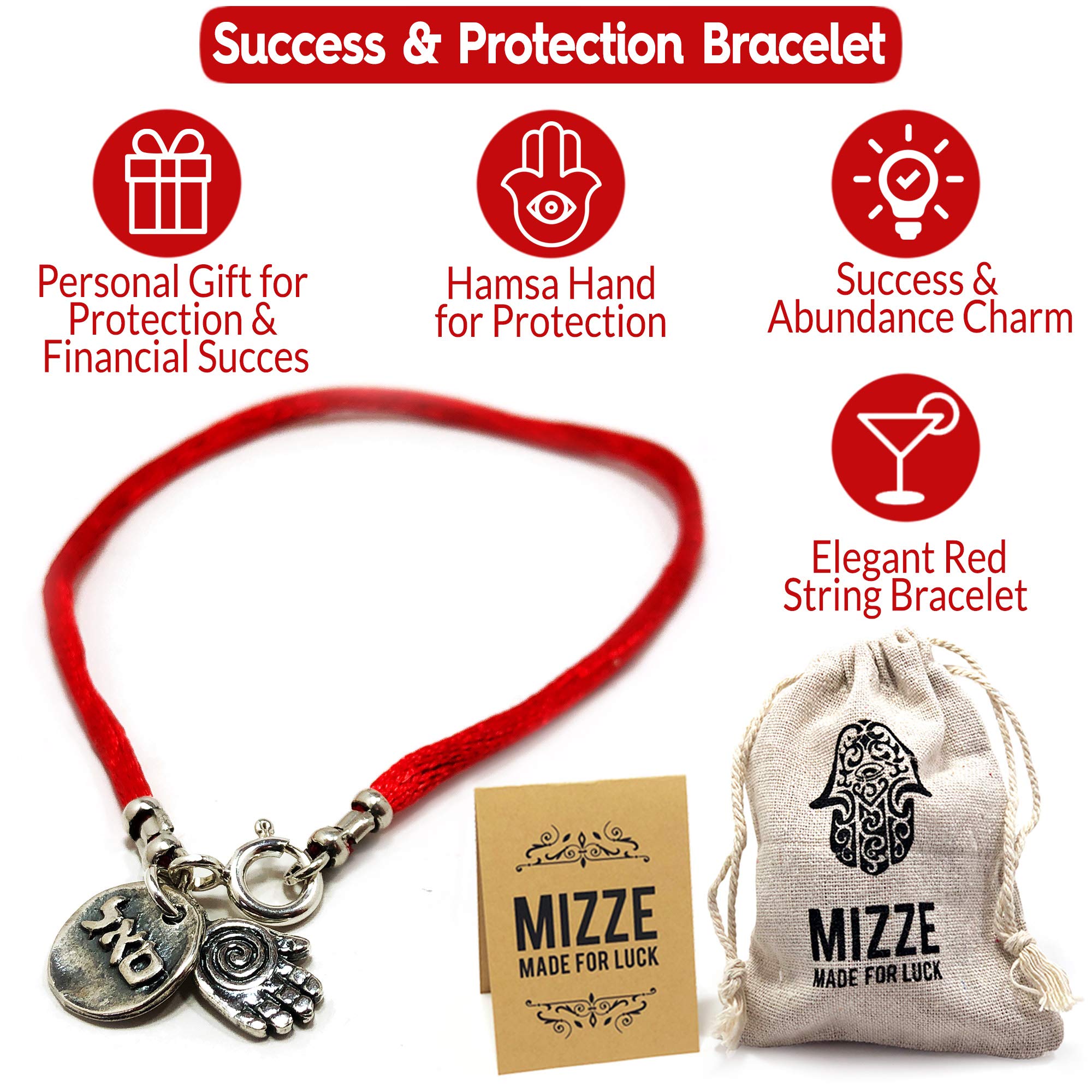 Red Silk 7" Bracelet with Silver Coin for Success & Abundance + Hamsa Hand Charm for Ultimate Protection - Ideal Women's Gift for New Job, Business Ventures, or Celebrating Personal Achievements