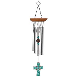 woodstock wind chimes garden decor for outside outdoor patio décor, front porch décor, 17" woodstock celtic chime celtic cross wind chime, inspirational wind chimes (wccc)