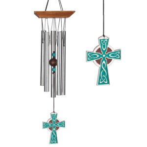 Woodstock Wind Chimes Garden Decor for Outside Outdoor Patio Décor, Front Porch Décor, 17" Woodstock Celtic Chime Celtic Cross Wind Chime, Inspirational Wind Chimes (WCCC)