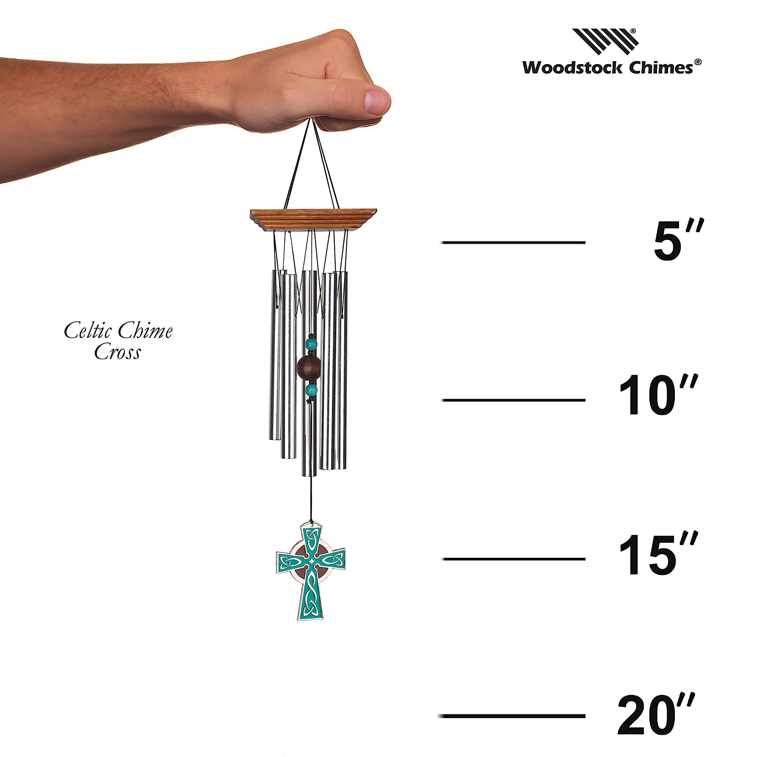 Woodstock Wind Chimes Garden Decor for Outside Outdoor Patio Décor, Front Porch Décor, 17" Woodstock Celtic Chime Celtic Cross Wind Chime, Inspirational Wind Chimes (WCCC)