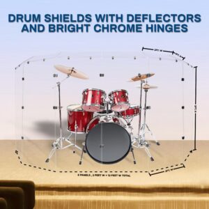 PENNZONI Drum Shield 5ft w/Deflectors & Chrome Hinges, Comes w/ 6 Drum Panels, 6 Deflectors, Chrome Hinges & Deflector Connectors, Premium Clear Acrylic Panels