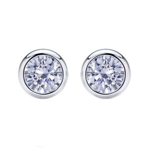 Solid 14K White Gold Earrings Men Women 5mm Round CZ Stone 1 CTW Bezel Studs Screwback Stud Earrings