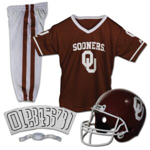 franklin sports ncaa oklahoma sooners kids college football uniform set - youth uniform set - includes jersey, helmet, pants - youth medium