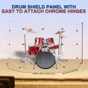 PENNZONI Drum Shield 6ft w/Chrome Hinges, Comes w/ 6 Drum Panels, & Chrome Hinges, Premium Clear Acrylic Panels, Drum Screen