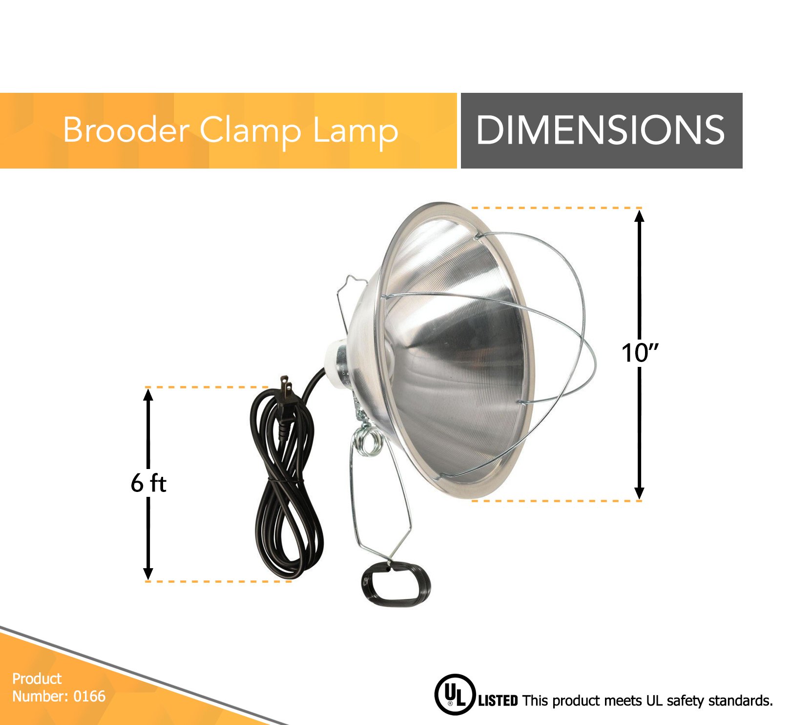 Woods Clamp Lamp with 10 Inch Reflector and Bulb Guard (300 Watt Bulb, 6 Foot Cord)