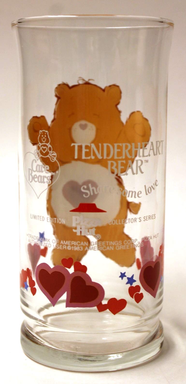 Care Bears TENDERHEART BEAR GLASS PIZZA HUT LIMITED EDITION 1983