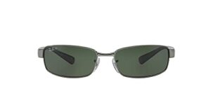 ray-ban rb3364 metal rectangular sunglasses, gunmetal/polarized green, 62 mm