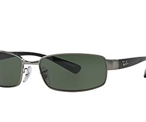 Ray-Ban RB3364 Metal Rectangular Sunglasses, Gunmetal/Polarized Green, 62 mm