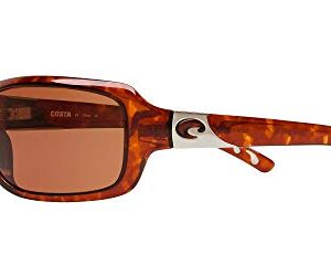 Costa Del Mar Womens Isabela Rectangular Sunglasses, Tortoise/Copper Polarized-580P, 64 mm