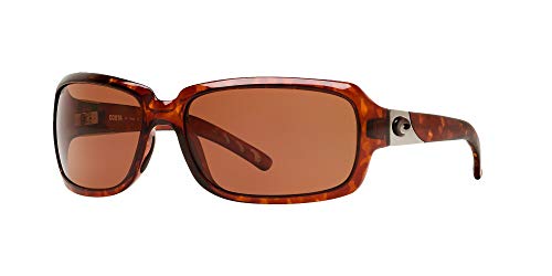 Costa Del Mar Womens Isabela Rectangular Sunglasses, Tortoise/Copper Polarized-580P, 64 mm