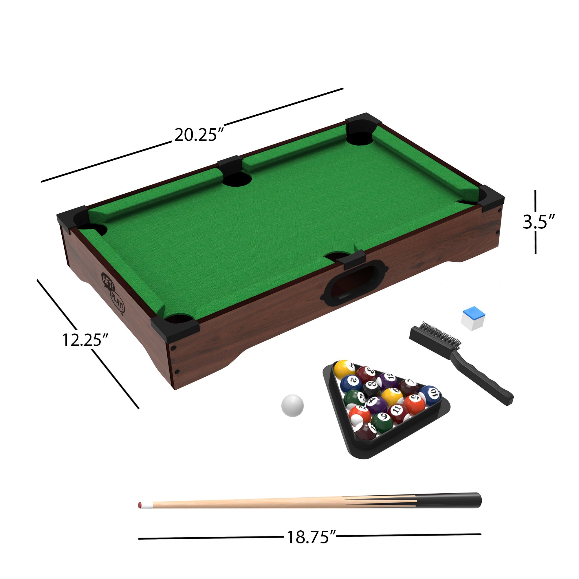 Mini Tabletop Pool Set- Billiards Game Includes Game Balls, Sticks, Chalk, Brush and Triangle-Portable and Fun for the Whole Family by Hey! Play!(Green)