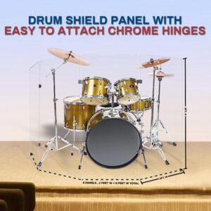 PENNZONI Drum Shield 4ft w/Chrome Hinges, Comes w/ 4 Drum Panels, & 6 Chrome Hinges, Premium Clear Acrylic Panels, Drum Screen