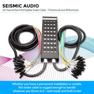 Seismic Audio - New 32 Channel XLR Send Splitter Snake Cable with Box - Two Trunks 15' and 30' Fantails - Pro Audio Stage, Studio, Road Split Y Extension Cables