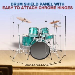 PENNZONI Drum Shield 6ft w/Chrome Hinges, Comes w/ 5 Drum Panels, & Chrome Hinges, Premium Clear Acrylic Panels, Drum Screen