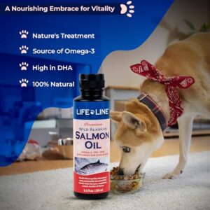 Life Line Pet Nutrition Wild Alaskan Salmon Oil Omega-3 Supplement for Skin & Coat – Supports Brain, Eye & Heart Health in Dogs & Cats, 8oz