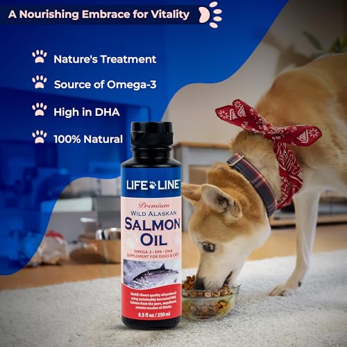 Life Line Pet Nutrition Wild Alaskan Salmon Oil Omega-3 Supplement for Skin & Coat – Supports Brain, Eye & Heart Health in Dogs & Cats, 8oz