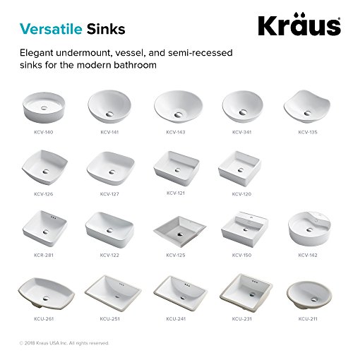 Kraus KCV-141 White Round Ceramic Bathroom Sink 15.7 Inch