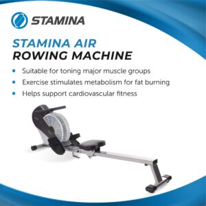 Stamina ATS Air Rower Machine with Smart Workout App - Foldable Rowing Machine with Dynamic Air Resistance for Home Gym Fitness - Up to 250 lbs Weight Capacity - Black/Chrome