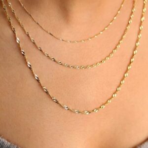 Jewelry Affairs 14k Yellow Real Gold Singapore Chain Necklace, 1.5mm, 18"