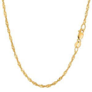 Jewelry Affairs 14k Yellow Real Gold Singapore Chain Necklace, 2.1mm, 16"