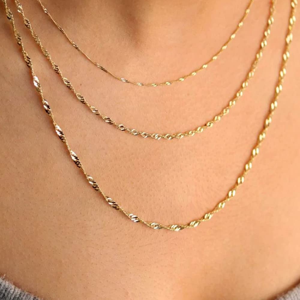 Jewelry Affairs 14k Yellow Real Gold Singapore Chain Necklace, 2.1mm, 16"