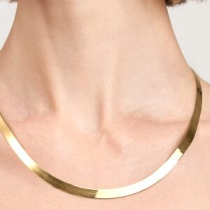 Jewelry Affairs 14k Yellow Real Solid Gold Imperial Herringbone Chain Necklace, 4.7mm, 20"