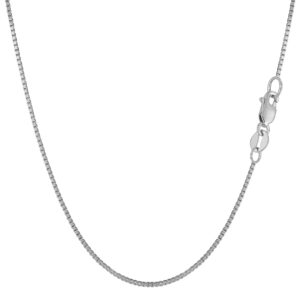 Jewelry Affairs 14k White Solid Real Solid Gold Mirror Box Chain Necklace, 0.8mm, 18"