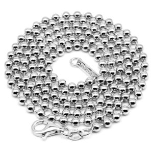 venicebee® best sterling silver solid 925 ball chain dog-tag military id necklace 24" long 3mm wide + velvet pouch, polishing cloth - hypoallergenic lead-free nickel-free metal