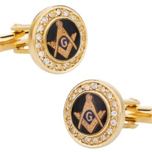 Cuff-Daddy Masonic Cufflinks and Studs - Mens Freemason Formal Set Cufflinks and Studs - Crystal Gold Tone Masonic Tuxedo Formal Set with Travel Presentation Box - 5/8" Cufflinks, 1/2" Studs Shirt