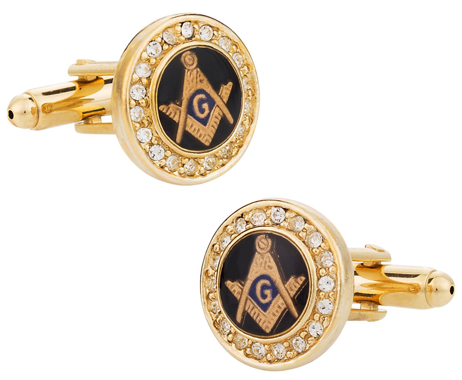 Cuff-Daddy Masonic Cufflinks and Studs - Mens Freemason Formal Set Cufflinks and Studs - Crystal Gold Tone Masonic Tuxedo Formal Set with Travel Presentation Box - 5/8" Cufflinks, 1/2" Studs Shirt