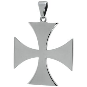 sabrina silver stainless steel maltese cross necklace, 1 1/2 inch tall with 30 inch chain