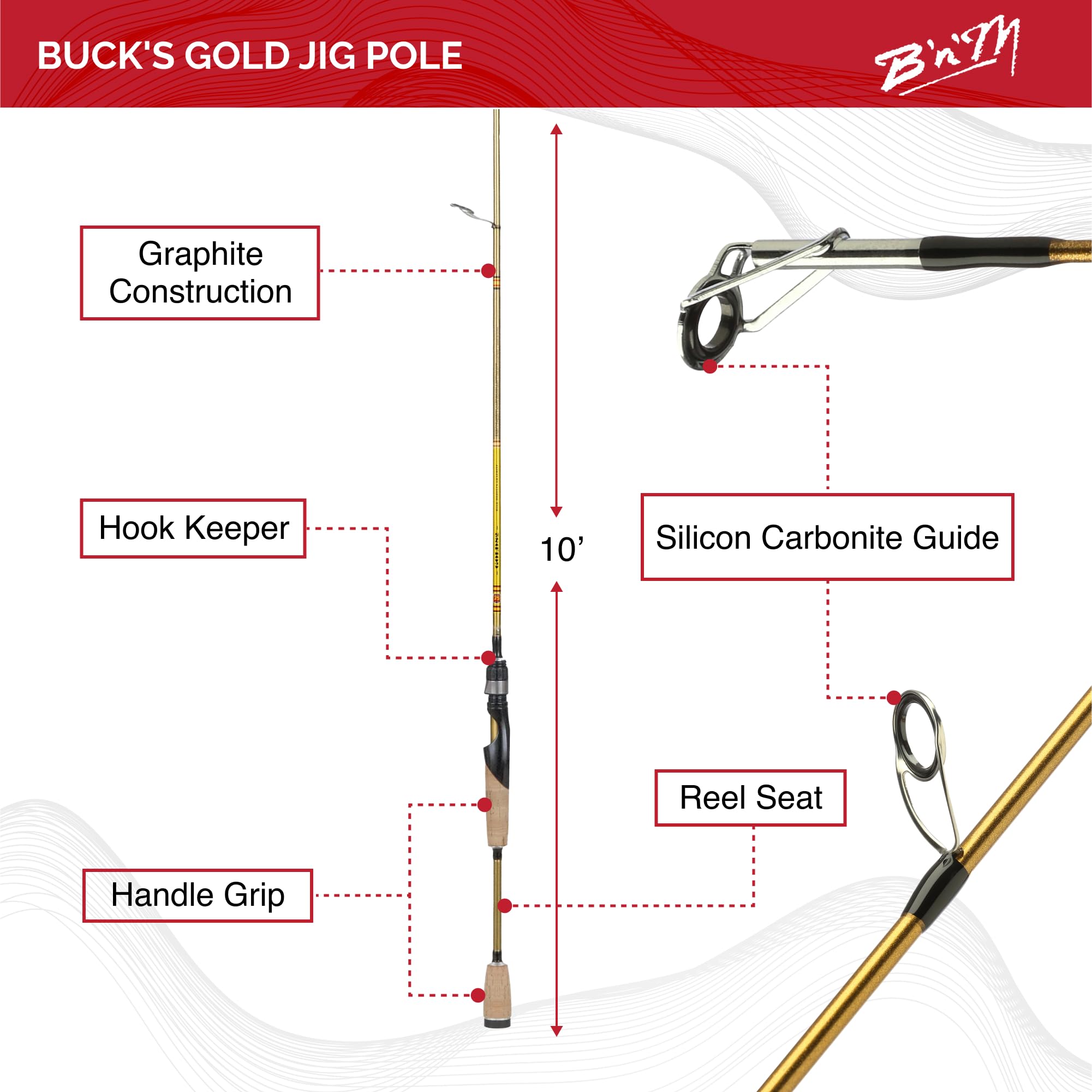 Buck's Gold Jig Pole 10ft/2pc