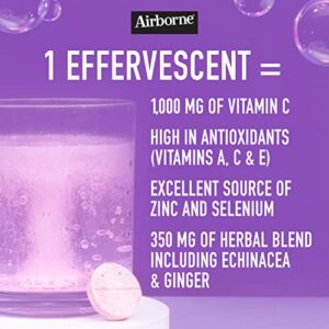 Airborne 1000mg Vitamin C with Zinc Effervescent Tablets, Immune Support Supplement with Powerful Antioxidants Vitamins A C & E - 36 Fizzy Drink Tablets, Very Berry Flavor