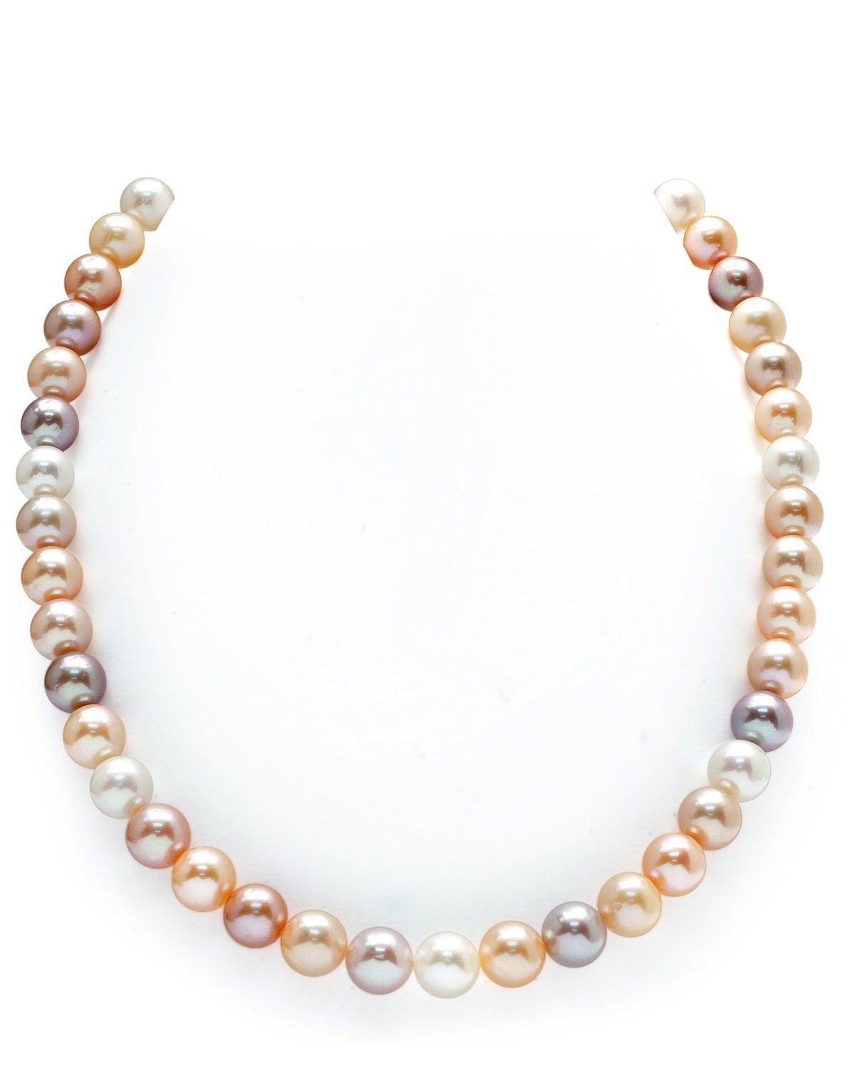 The Pearl Source 14K Gold 9-10mm AAA Quality Multicolor Freshwater Cultured Pearl Necklace for Women in 17" Princess Length