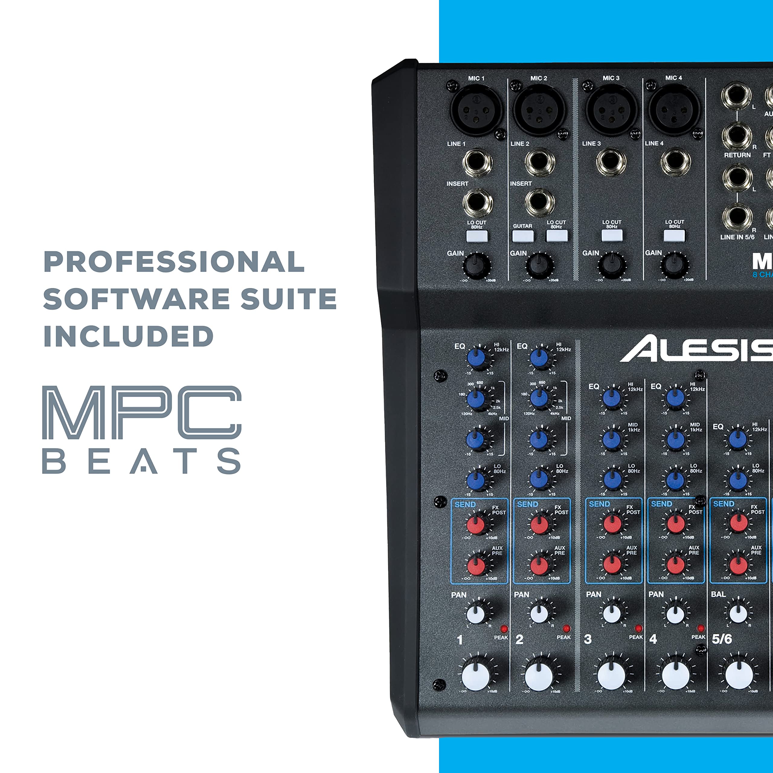 Alesis MultiMix 8 USB FX – 8 Channel Compact Studio Mixer with Built In Effects & USB Audio Interface for Live Sound and Home Studio Recording