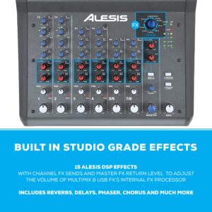 Alesis MultiMix 8 USB FX – 8 Channel Compact Studio Mixer with Built In Effects & USB Audio Interface for Live Sound and Home Studio Recording