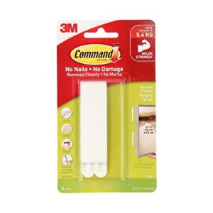 command narrow picture hanging strips, white, 4-pairs, holds up to 12 lbs.