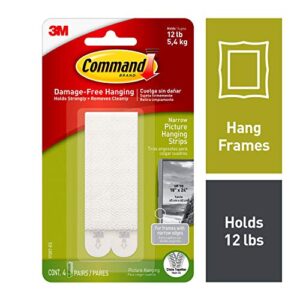 Command Narrow Picture Hanging Strips, White, 4-Pairs, Holds up to 12 lbs.