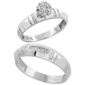 genuine 10k white gold diamond engagement rings set for him and her knife edge 2-piece 0.08 cttw brilliant cut 4mm & 5.5mm wide size 6.5