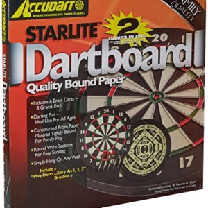 Accudart 2-in-1 Starlite Quality-Bound Paper Dartboard Game Set with Six Included Brass Darts , Black