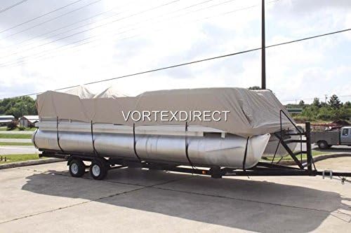 New VORTEX *TAN/Beige* 24' Ultra 3 Pontoon/Deck Boat Cover, HAS Elastic and Straps FITS 22'1" to 23' to 24' FT Long, UP to 102" Beam