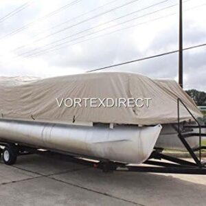 New VORTEX *TAN/Beige* 24' Ultra 3 Pontoon/Deck Boat Cover, HAS Elastic and Straps FITS 22'1" to 23' to 24' FT Long, UP to 102" Beam