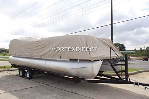 New VORTEX *TAN/Beige* 24' Ultra 3 Pontoon/Deck Boat Cover, HAS Elastic and Straps FITS 22'1" to 23' to 24' FT Long, UP to 102" Beam