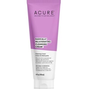 Acure Radically Rejuvenating Cleansing Cream - Foaming Creamy Facial Cleanser - Moisturizing Benefits of Olive Oil, Cocoa Butter and the Soothing Deep Cleanse of Mint - 4 oz