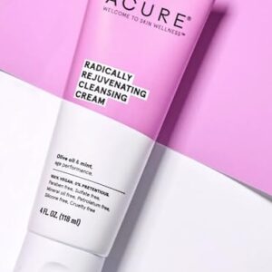 Acure Radically Rejuvenating Cleansing Cream - Foaming Creamy Facial Cleanser - Moisturizing Benefits of Olive Oil, Cocoa Butter and the Soothing Deep Cleanse of Mint - 4 oz