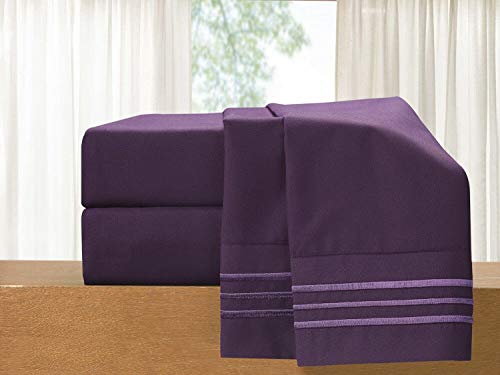 Elegant Comfort Luxury 4-Piece Bed Sheet Set - Luxury Bedding 1500 Premium Hotel Quality Microfiber, Wrinkle Resistant Cool & Breathable, Easy Elastic Fitted, Queen, Plum-Purple